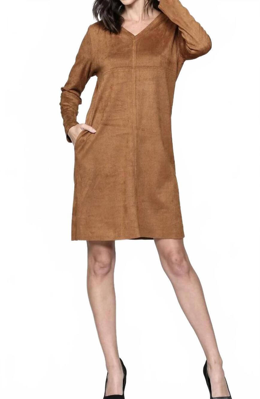 NEW JOH aurora suede long sleeve dress in caramel